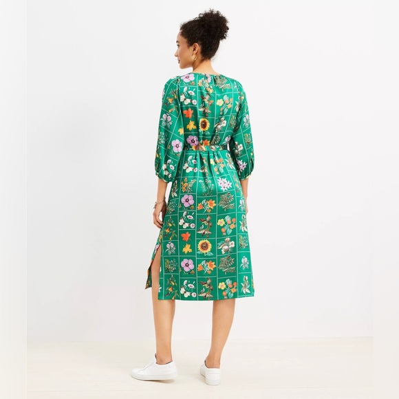 LOFT Size M Petite Garden Puff Sleeve Midi Dress - Picture 2 of 4